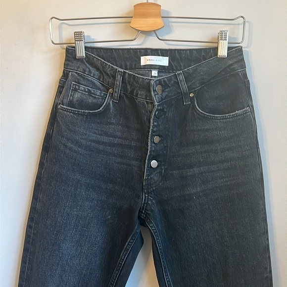 Anine Bing Frida High Rise Button Fly Straight Leg Jeans in Charcoal Black SZ 26 - Picture 5 of 8